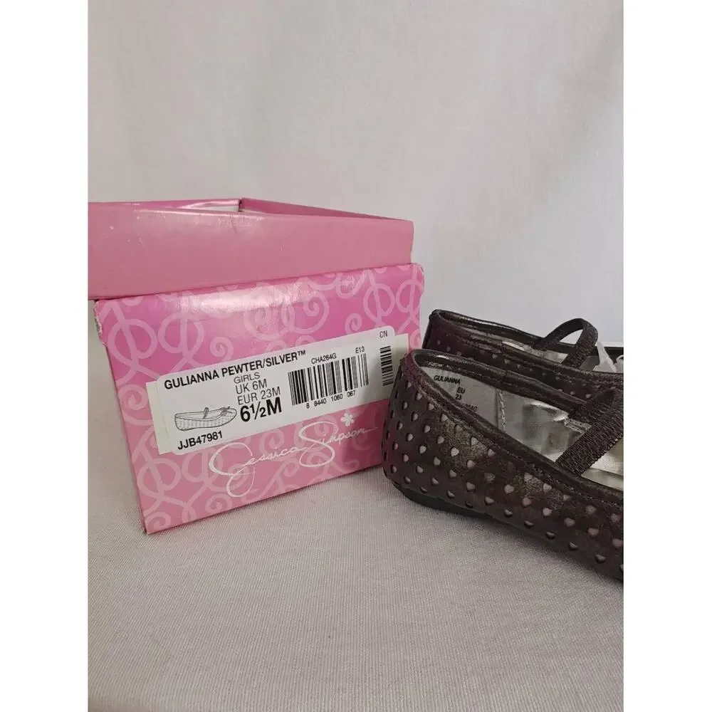 Jessica Simpson Shoes Gulianna Ballet Flats Pewter Gray Pink Hearts Metallic 6.5